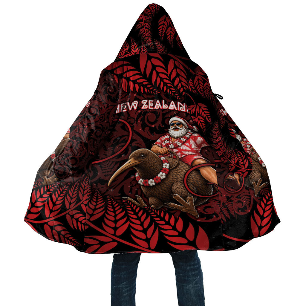 New Zealand Christmas Cloak Red Santa Riding Kiwi Bird Silver Fern DT05 Unisex Red - Polynesian Pride