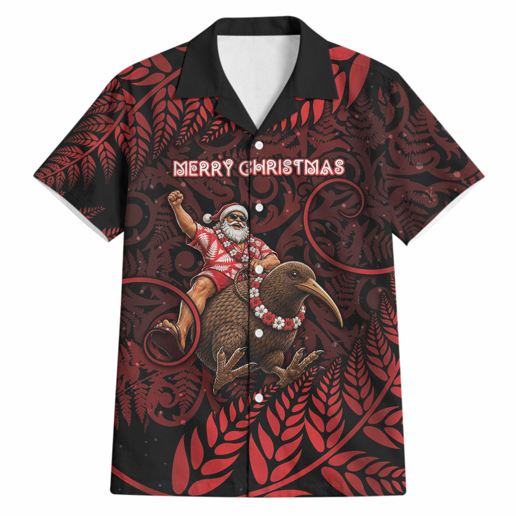 New Zealand Christmas Hawaiian Shirt Red Santa Riding Kiwi Bird Silver Fern DT05 Red - Polynesian Pride