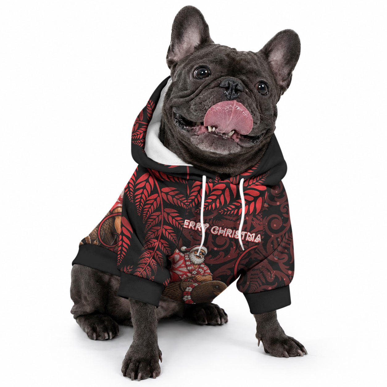 New Zealand Christmas Pet Hoodie Red Santa Riding Kiwi Bird Silver Fern DT05 - Polynesian Pride