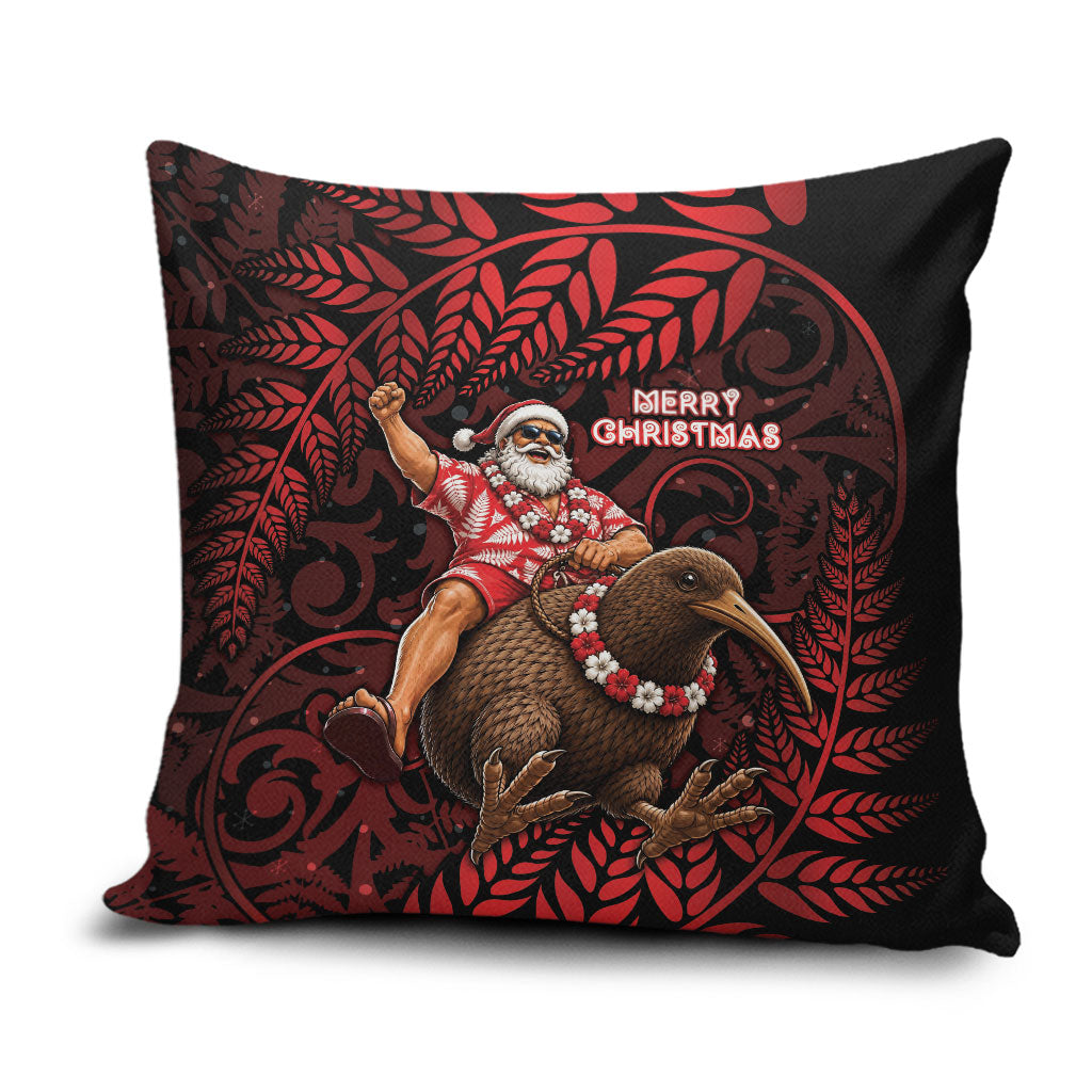 New Zealand Christmas Pillow Cover Red Santa Riding Kiwi Bird Silver Fern DT05 Red - Polynesian Pride