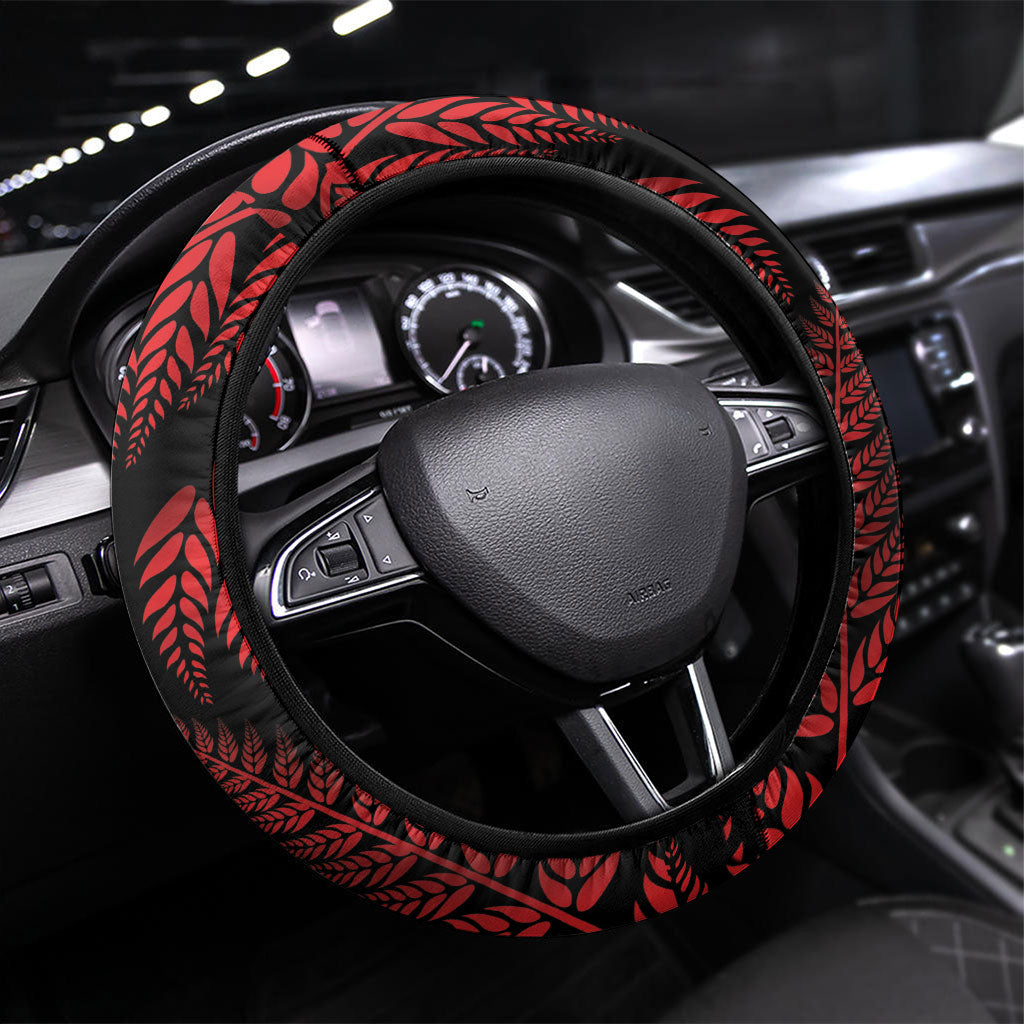 New Zealand Christmas Steering Wheel Cover Red Santa Riding Kiwi Bird Silver Fern DT05 Universal Fit Red - Polynesian Pride