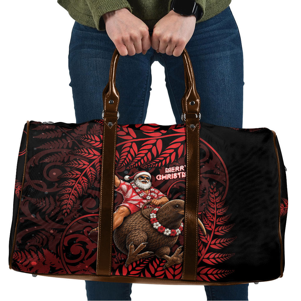 New Zealand Christmas Travel Bag Red Santa Riding Kiwi Bird Silver Fern DT05 Red - Polynesian Pride
