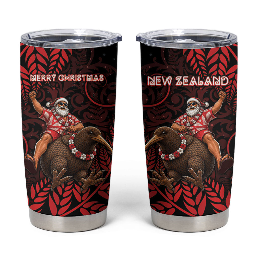 New Zealand Christmas Tumbler Cup Red Santa Riding Kiwi Bird Silver Fern DT05 Red - Polynesian Pride