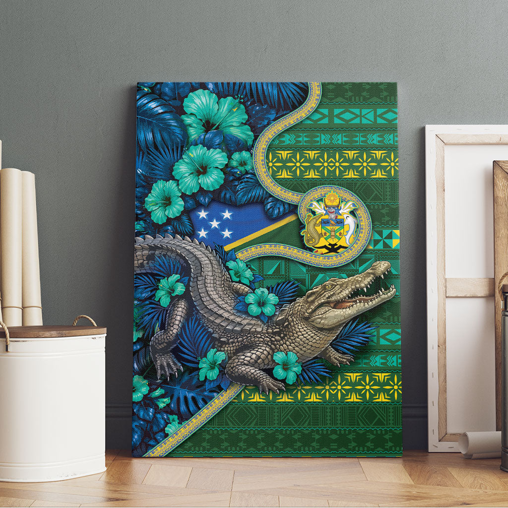 Solomon Islands Independence Day Canvas Wall Art Crocodile Hibiscus Tribal Pattern DT05 - Polynesian Pride