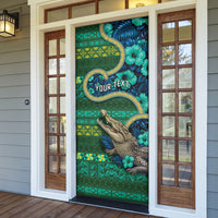 Personalised Solomon Islands Independence Day Door Cover Crocodile Hibiscus Tribal Pattern DT05 - Polynesian Pride