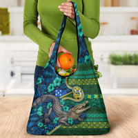 Solomon Islands Independence Day Grocery Bag Crocodile Hibiscus Tribal Pattern DT05 - Polynesian Pride