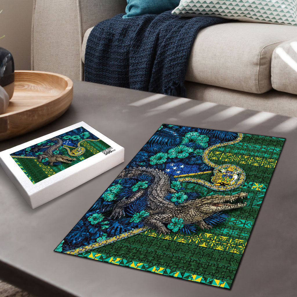 Solomon Islands Independence Day Puzzle Crocodile Hibiscus Tribal Pattern DT05 - Polynesian Pride