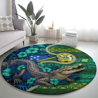 Solomon Islands Independence Day Round Carpet Crocodile Hibiscus Tribal Pattern DT05 - Polynesian Pride