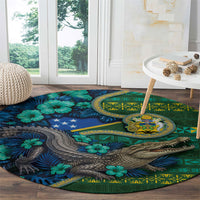 Solomon Islands Independence Day Round Carpet Crocodile Hibiscus Tribal Pattern DT05 - Polynesian Pride