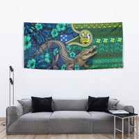 Solomon Islands Independence Day Tapestry Crocodile Hibiscus Tribal Pattern DT05 - Polynesian Pride