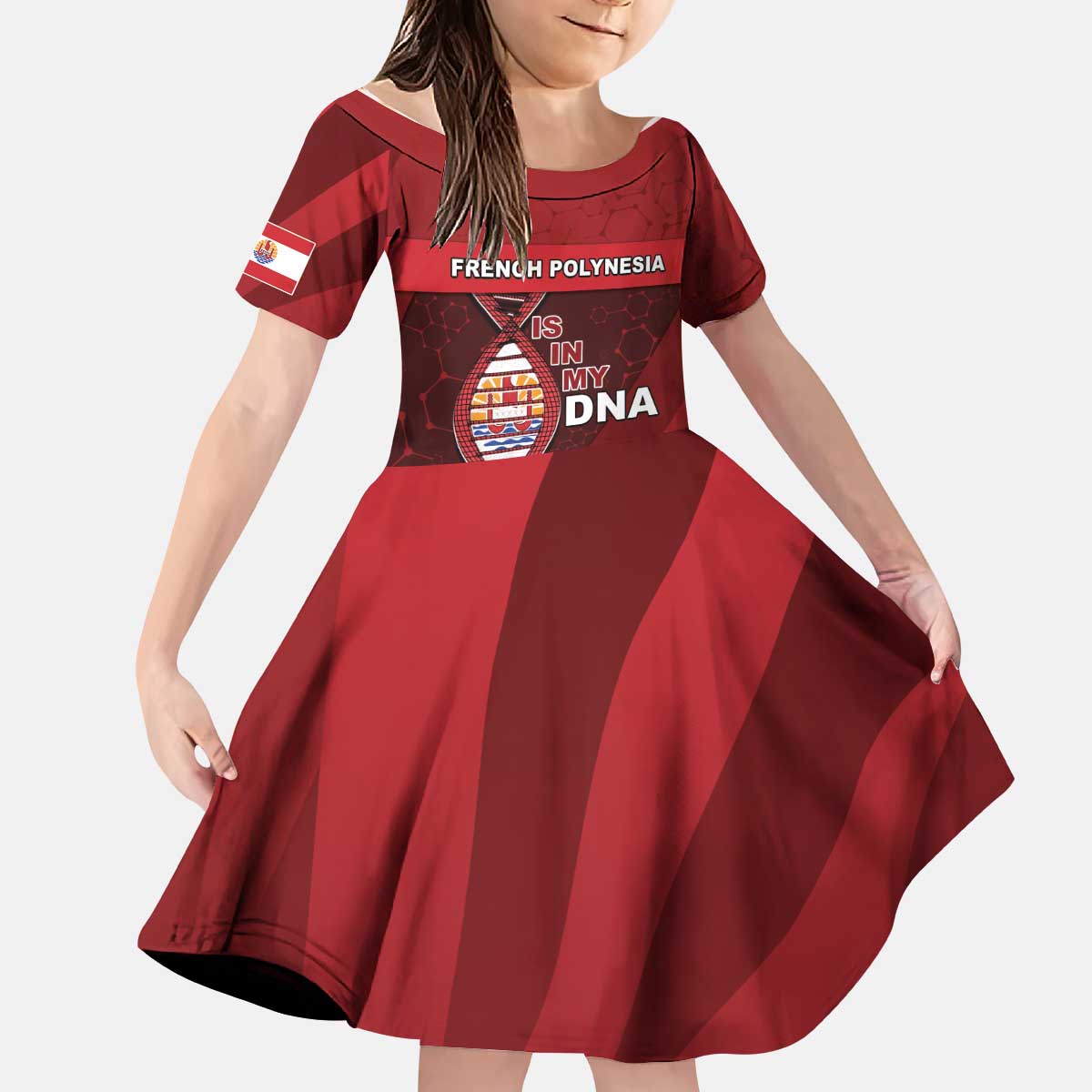 French Polynesia Is In My DNA Kid Short Sleeve Dress DT05 KID Red - Polynesian Pride