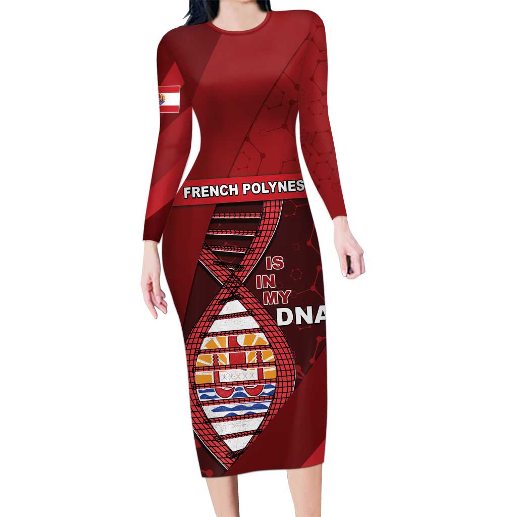 French Polynesia Is In My DNA Long Sleeve Bodycon Dress DT05 Long Dress Red - Polynesian Pride