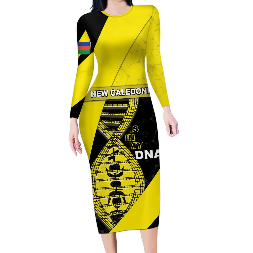 New Caledonia Is In My DNA Long Sleeve Bodycon Dress DT05 Long Dress Yellow - Polynesian Pride