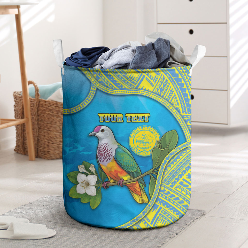 Personalised Palau Biib Bird Laundry Basket Rur Flower And Rock Islands Patterns DT05 Blue - Polynesian Pride