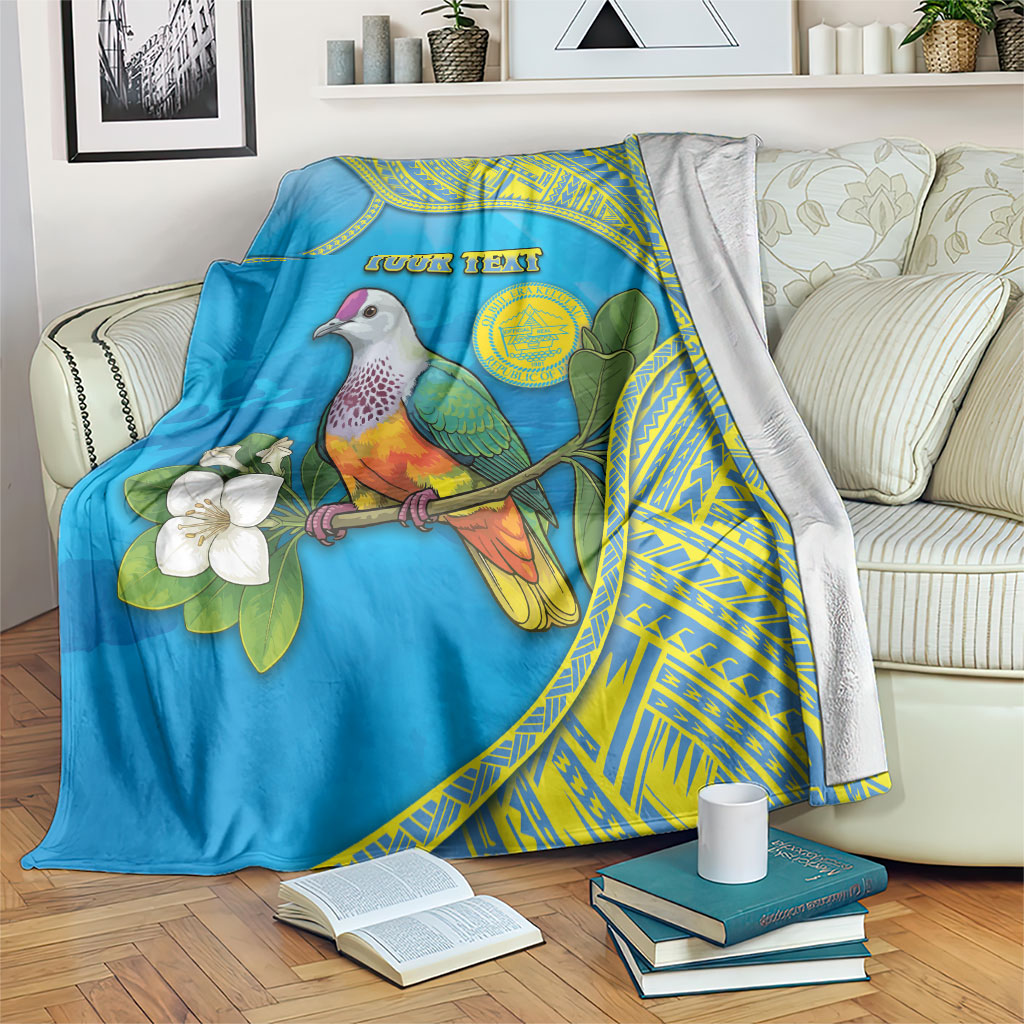 Personalised Palau Biib Bird Blanket Rur Flower And Rock Islands Patterns DT05 Blue - Polynesian Pride