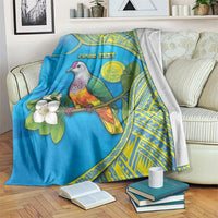 Personalised Palau Biib Bird Blanket Rur Flower And Rock Islands Patterns DT05 Blue - Polynesian Pride