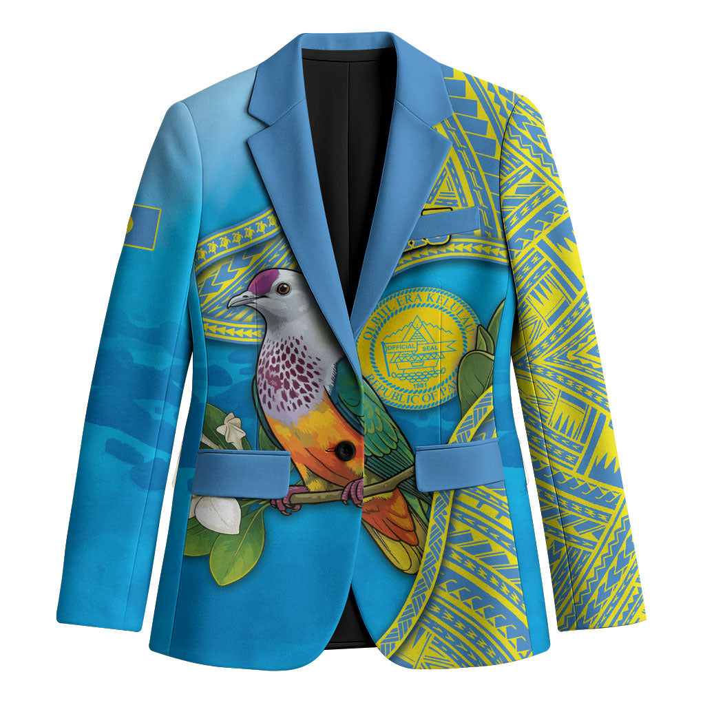 Personalised Palau Biib Bird Blazer Rur Flower And Rock Islands Patterns DT05 Unisex Blue - Polynesian Pride