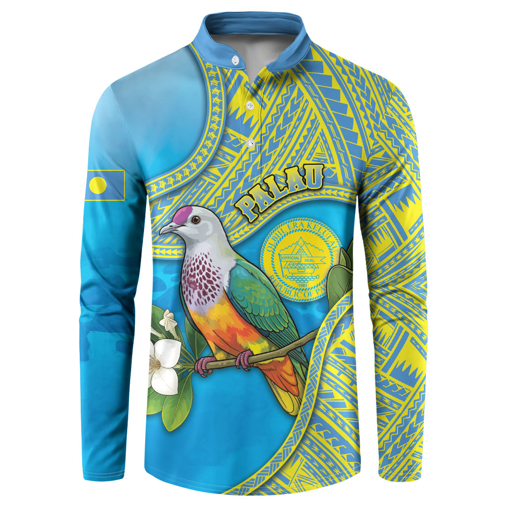 Personalised Palau Biib Bird Button Sweatshirt Rur Flower And Rock Islands Patterns DT05 Blue - Polynesian Pride