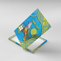 Personalised Palau Biib Bird Canvas Wall Art Rur Flower And Rock Islands Patterns DT05 With Frame Blue - Polynesian Pride