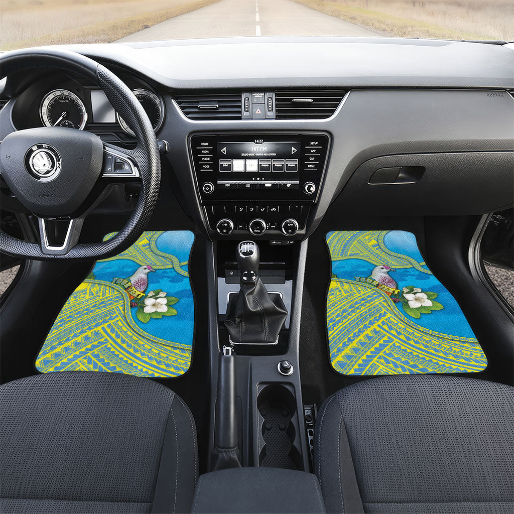 Personalised Palau Biib Bird Car Mats Rur Flower And Rock Islands Patterns DT05 Set 2pcs - Front Blue - Polynesian Pride