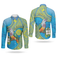 Personalised Palau Biib Bird Couples Matching Summer Maxi Dress and Long Sleeve Button Shirt Rur Flower And Rock Islands Patterns DT05 - Polynesian Pride