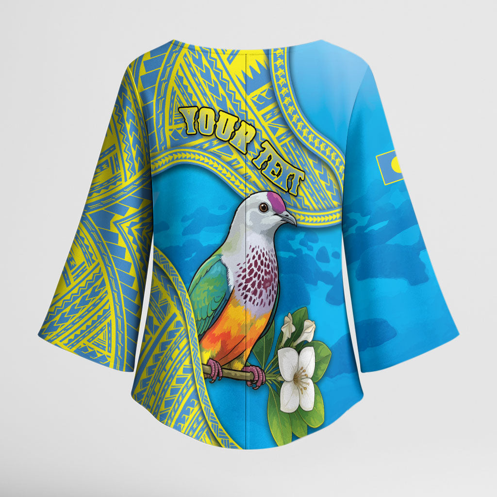 Personalised Palau Biib Bird Kimono Sleeve Blouse Rur Flower And Rock Islands Patterns DT05 - Polynesian Pride