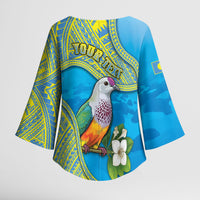 Personalised Palau Biib Bird Kimono Sleeve Blouse Rur Flower And Rock Islands Patterns DT05 - Polynesian Pride