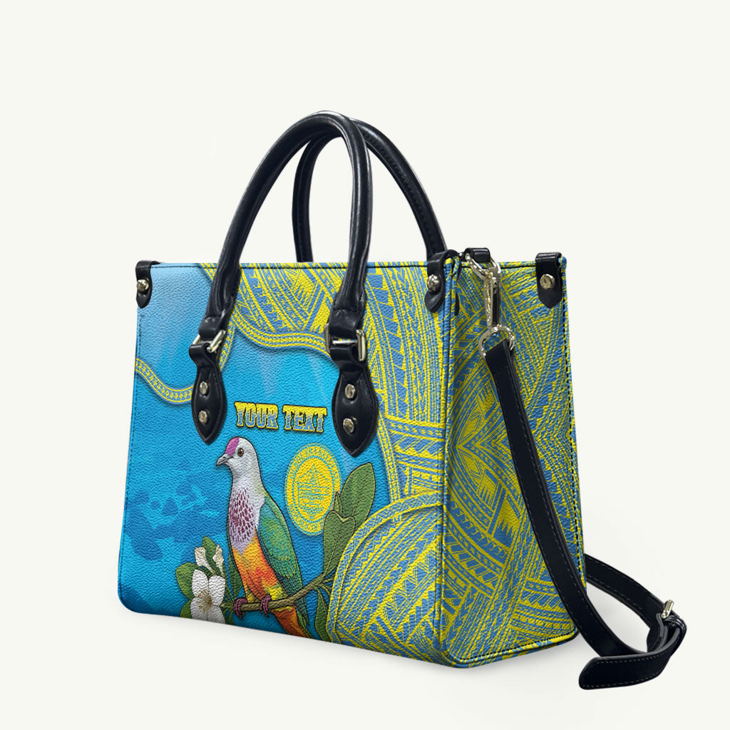 Personalised Palau Biib Bird Leather Bag Rur Flower And Rock Islands Patterns DT05 Blue - Polynesian Pride