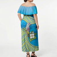 Personalised Palau Biib Bird Off Shoulder Maxi Dress Rur Flower And Rock Islands Patterns DT05 - Polynesian Pride