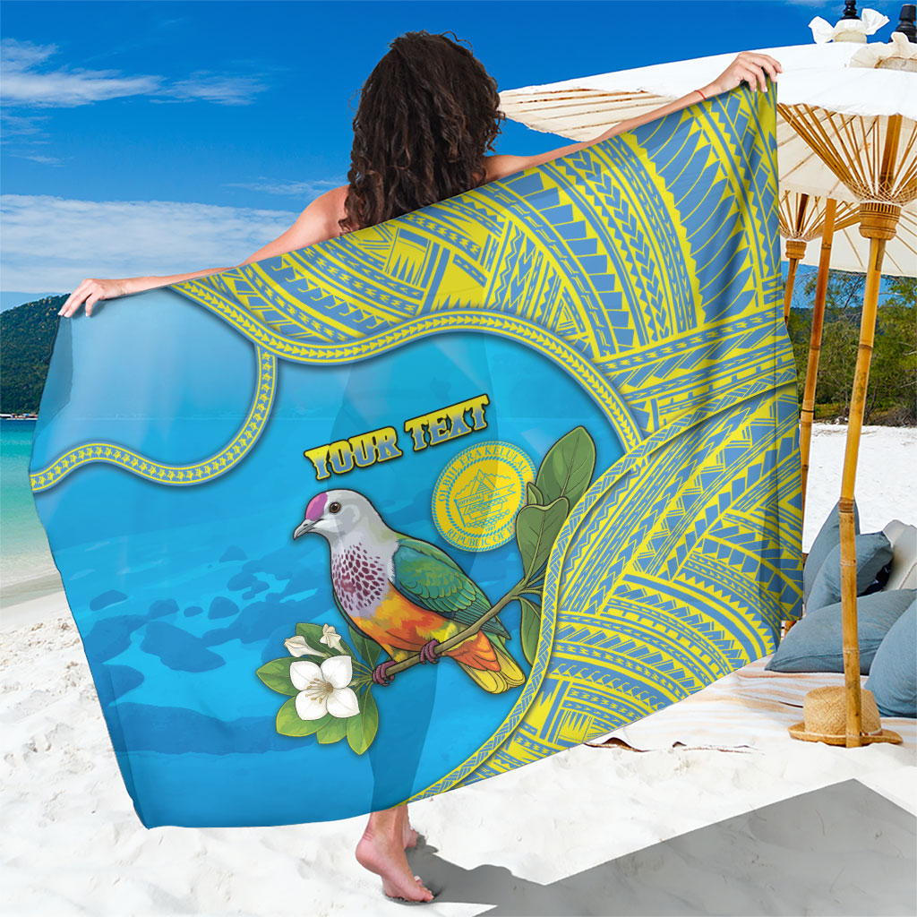 Personalised Palau Biib Bird Sarong Rur Flower And Rock Islands Patterns DT05 One Size 44 x 66 inches Blue - Polynesian Pride