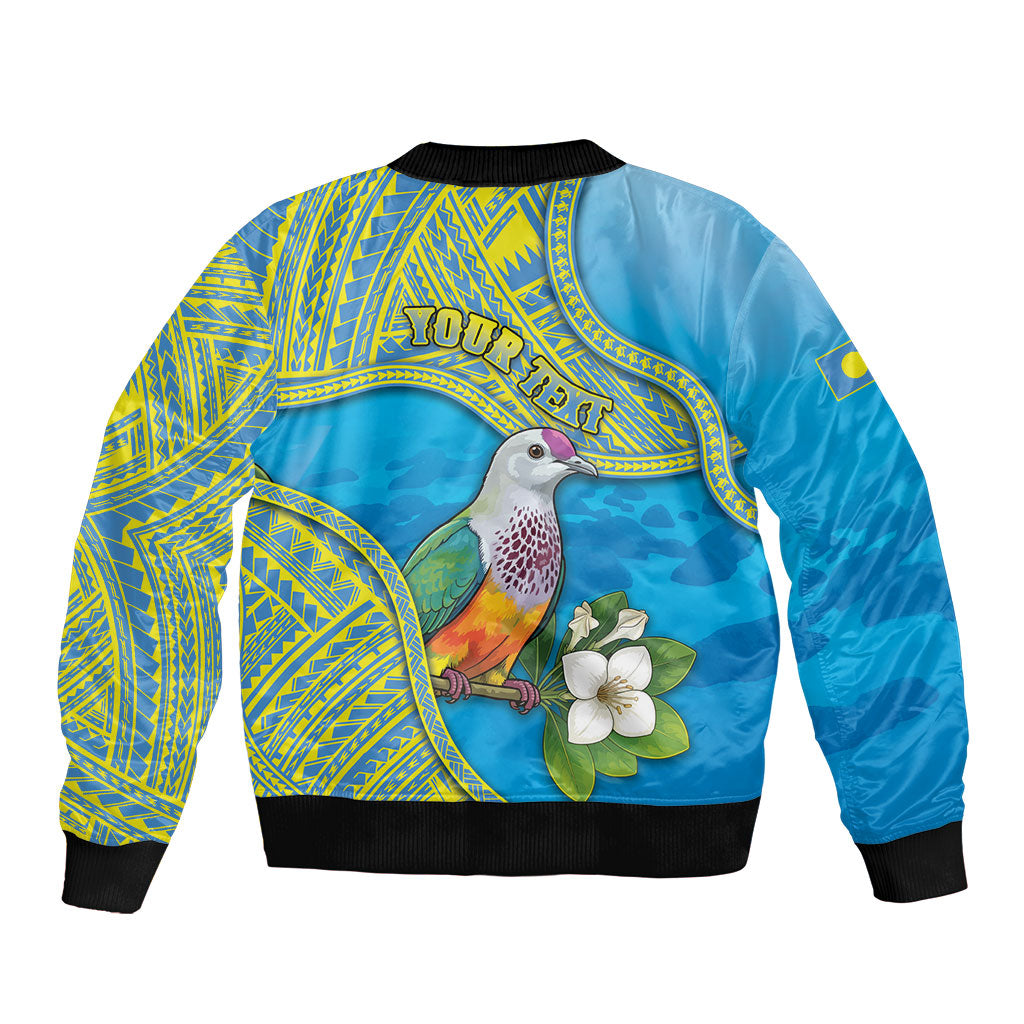Personalised Palau Biib Bird Sleeve Zip Bomber Jacket Rur Flower And Rock Islands Patterns DT05 - Polynesian Pride