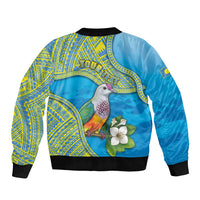 Personalised Palau Biib Bird Sleeve Zip Bomber Jacket Rur Flower And Rock Islands Patterns DT05 - Polynesian Pride