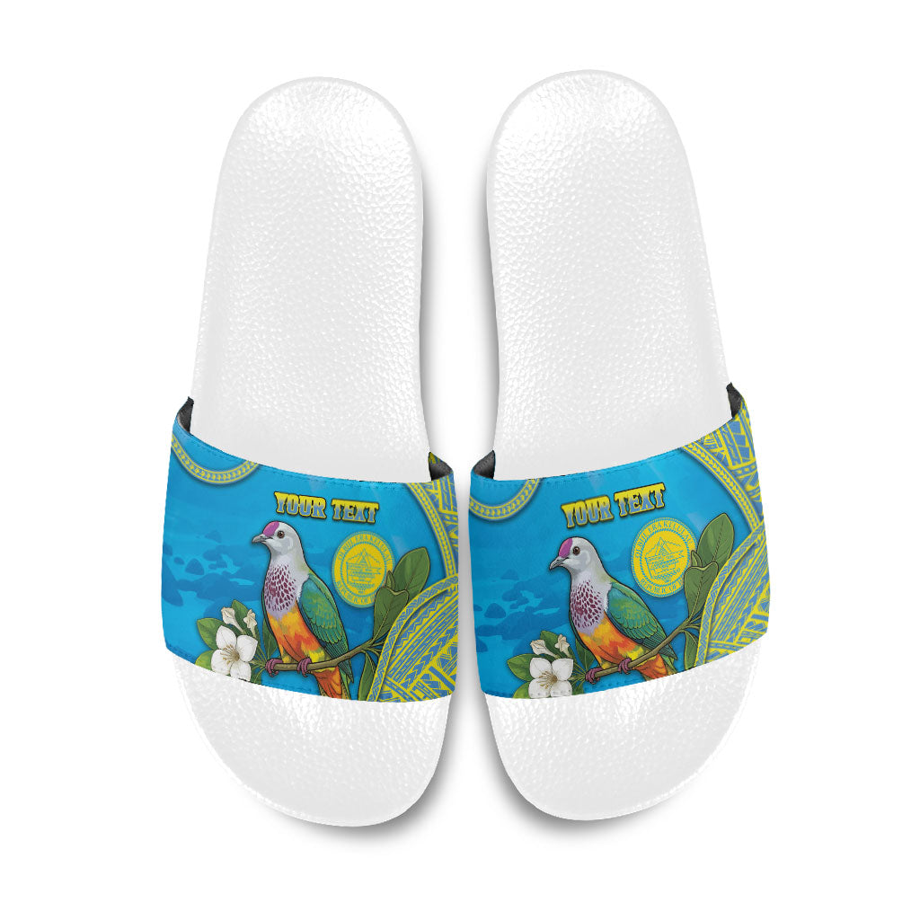 Personalised Palau Biib Bird Slide Sandals Rur Flower And Rock Islands Patterns DT05 Blue - Polynesian Pride
