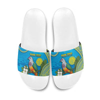 Personalised Palau Biib Bird Slide Sandals Rur Flower And Rock Islands Patterns DT05 Blue - Polynesian Pride