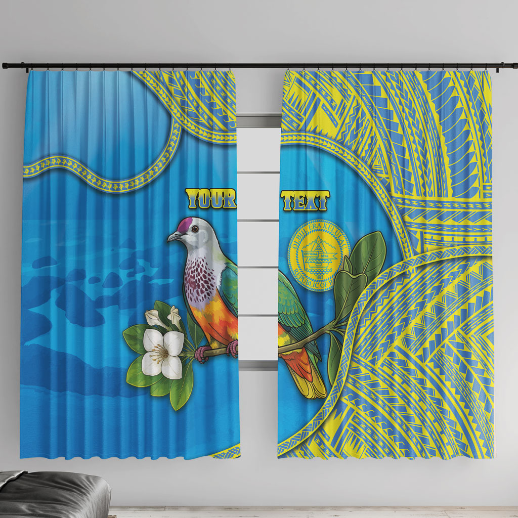 Personalised Palau Biib Bird Window Curtain Rur Flower And Rock Islands Patterns DT05 With Hooks Blue - Polynesian Pride