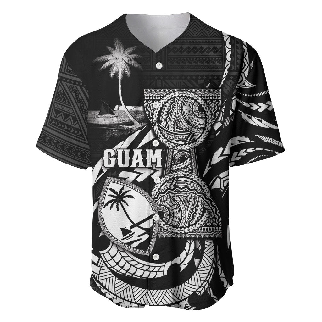 Personalised Guam Liberation Day Baseball Jersey Black White Latte Stone Tribal Patterns DT05 Black - Polynesian Pride