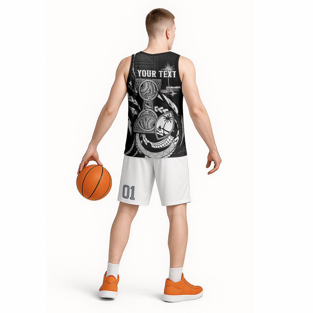 Personalised Guam Liberation Day Basketball Jersey Black White Latte Stone Tribal Patterns DT05 - Polynesian Pride