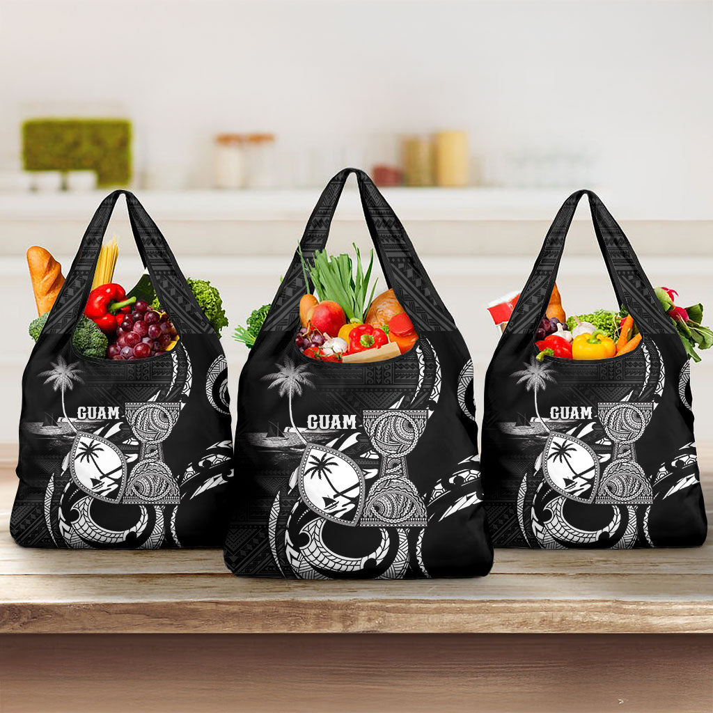 Guam Liberation Day Grocery Bag Black White Latte Stone Tribal Patterns DT05 3-pack One Size Black - Polynesian Pride