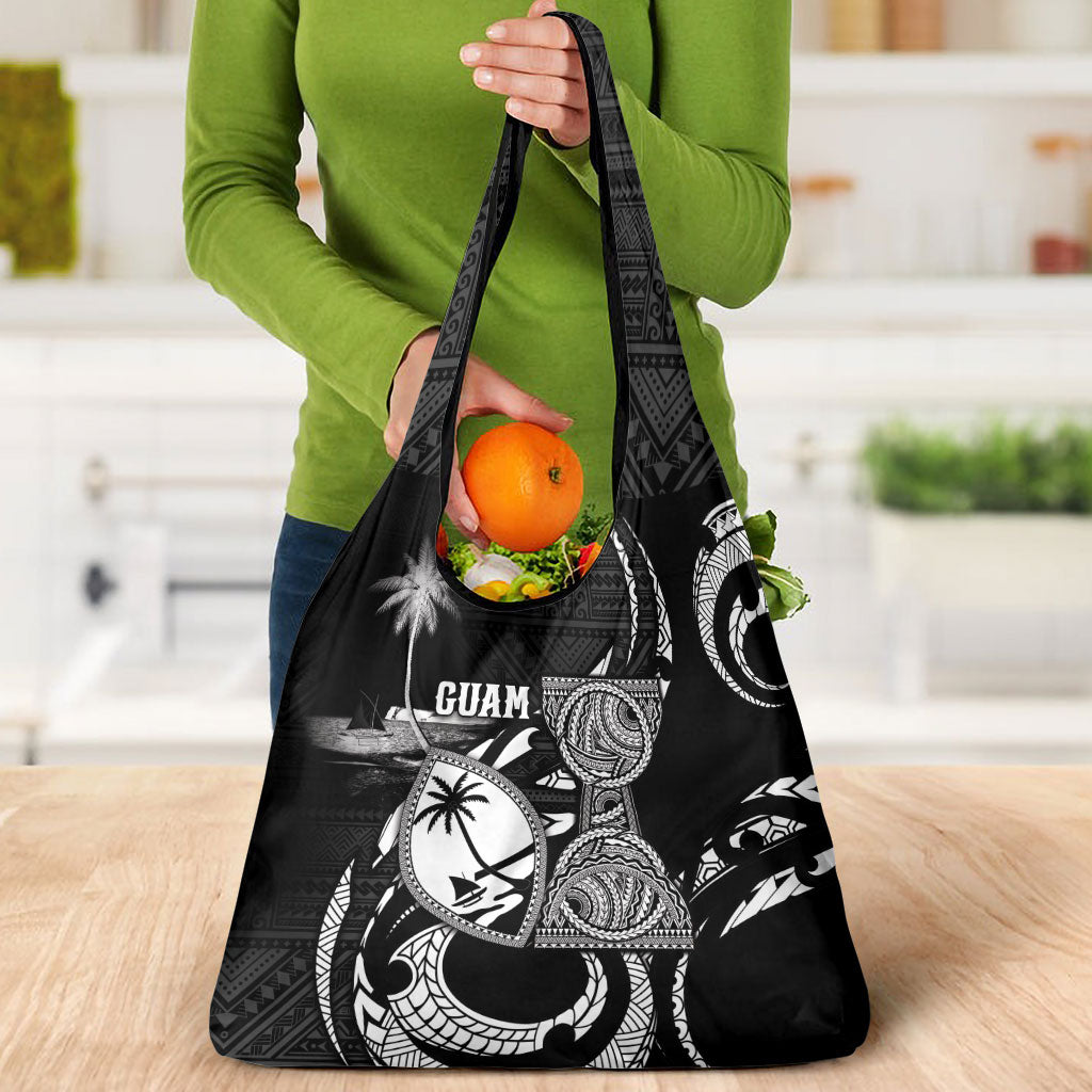 Guam Liberation Day Grocery Bag Black White Latte Stone Tribal Patterns DT05 - Polynesian Pride