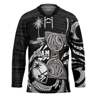Personalised Guam Liberation Day Hockey Jersey Black White Latte Stone Tribal Patterns DT05 Unisex Black - Polynesian Pride
