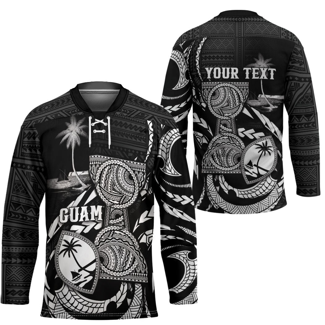 Personalised Guam Liberation Day Hockey Jersey Black White Latte Stone Tribal Patterns DT05 - Polynesian Pride