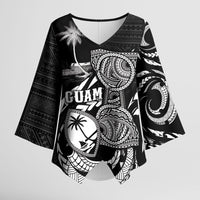 Personalised Guam Liberation Day Kimono Sleeve Blouse Black White Latte Stone Tribal Patterns DT05 Female Black - Polynesian Pride