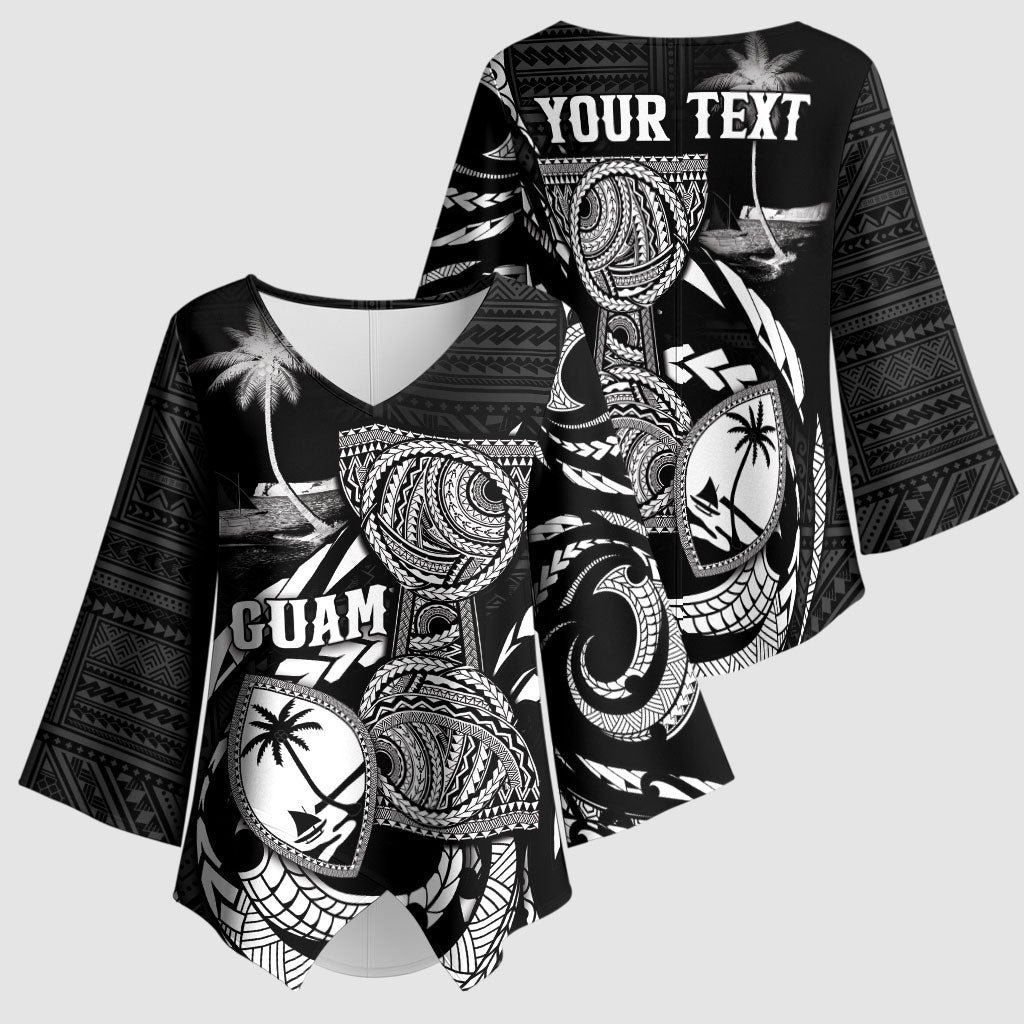 Personalised Guam Liberation Day Kimono Sleeve Blouse Black White Latte Stone Tribal Patterns DT05 - Polynesian Pride