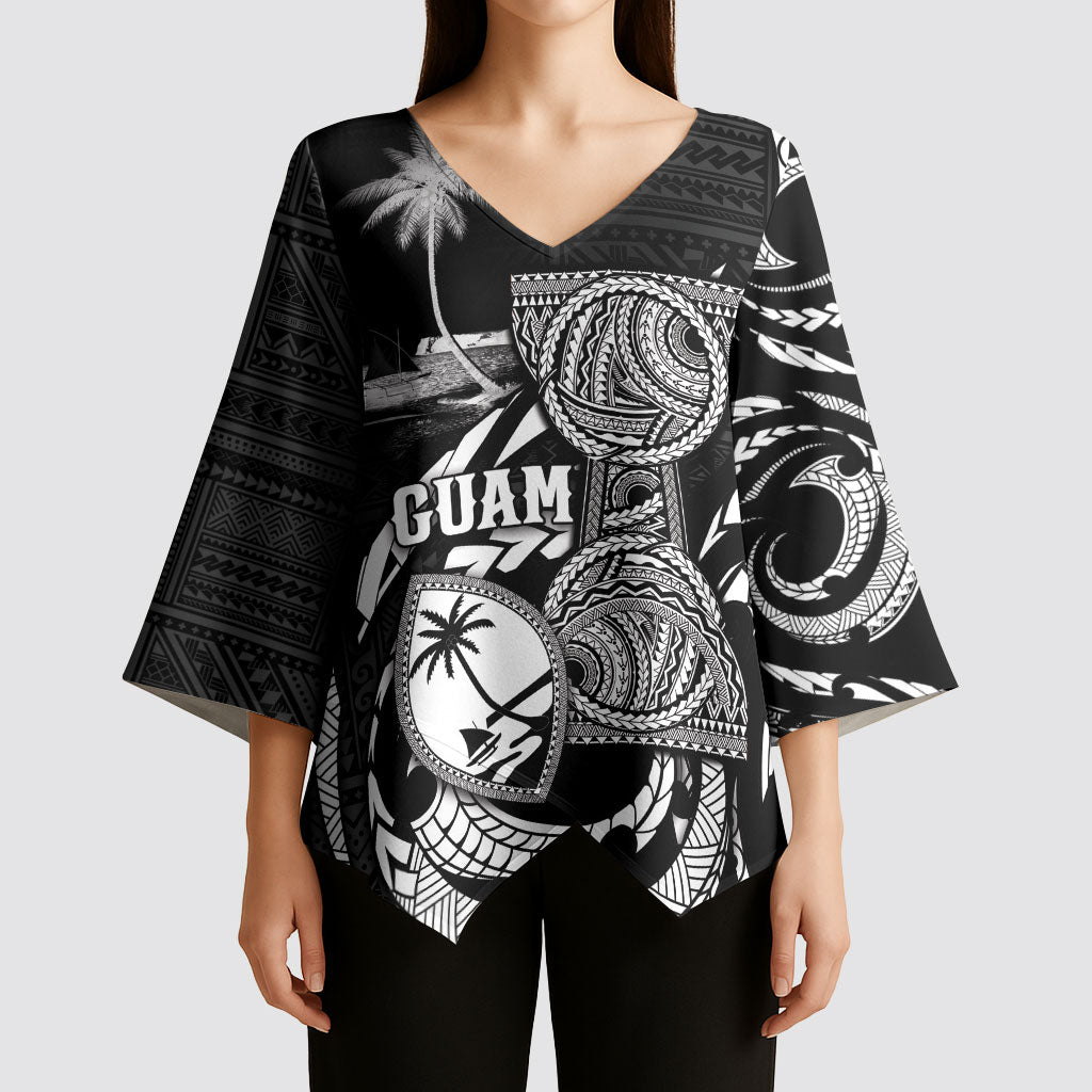 Personalised Guam Liberation Day Kimono Sleeve Blouse Black White Latte Stone Tribal Patterns DT05 - Polynesian Pride