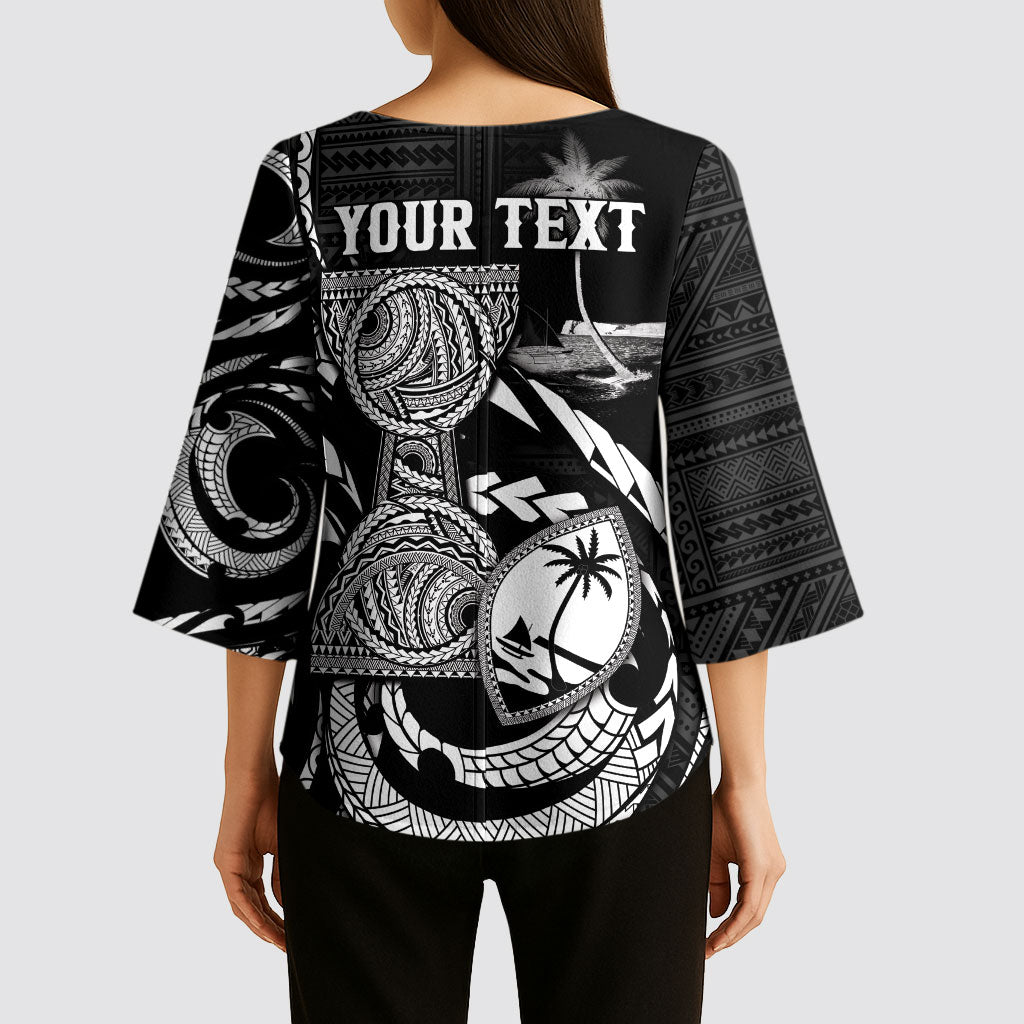 Personalised Guam Liberation Day Kimono Sleeve Blouse Black White Latte Stone Tribal Patterns DT05 - Polynesian Pride
