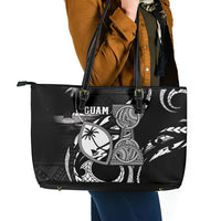 Guam Liberation Day Leather Tote Bag Black White Latte Stone Tribal Patterns DT05 - Polynesian Pride