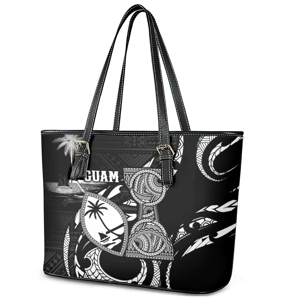 Guam Liberation Day Leather Tote Bag Black White Latte Stone Tribal Patterns DT05 - Polynesian Pride