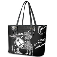 Guam Liberation Day Leather Tote Bag Black White Latte Stone Tribal Patterns DT05 - Polynesian Pride