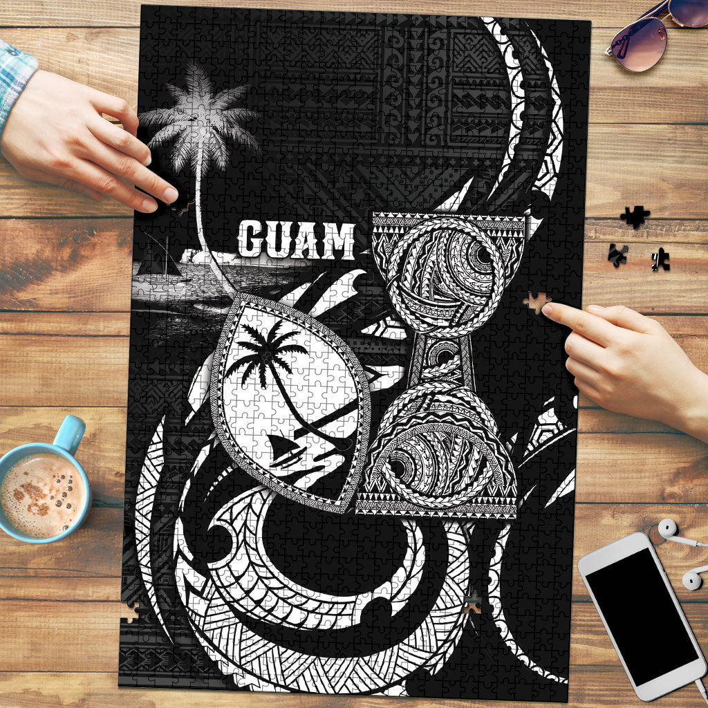 Guam Liberation Day Puzzle Black White Latte Stone Tribal Patterns DT05 Black - Polynesian Pride