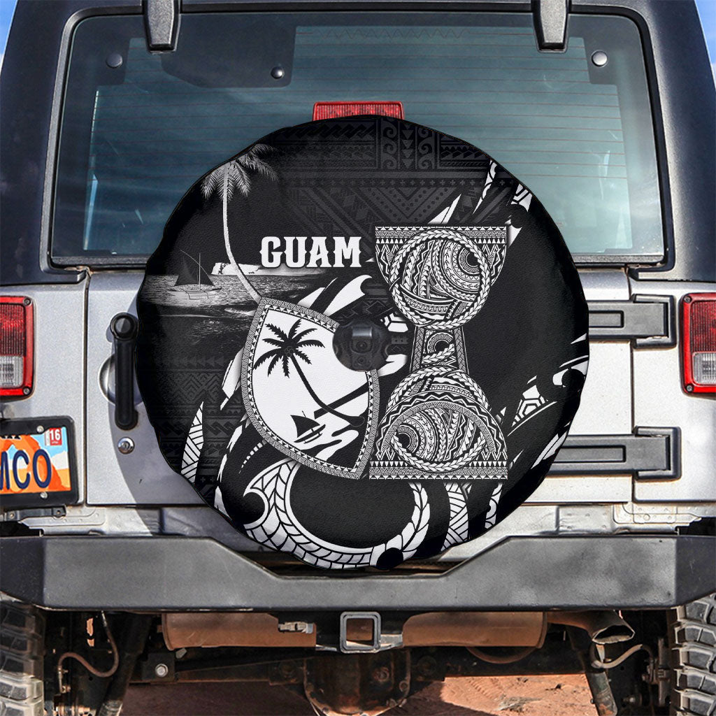 Guam Liberation Day Spare Tire Cover Black White Latte Stone Tribal Patterns DT05 Black - Polynesian Pride